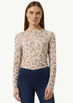 Mesh-Langarmshirt mit floraler Musterung-Comma New