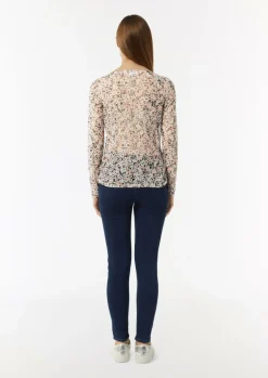 Mesh-Langarmshirt mit floraler Musterung-Comma New