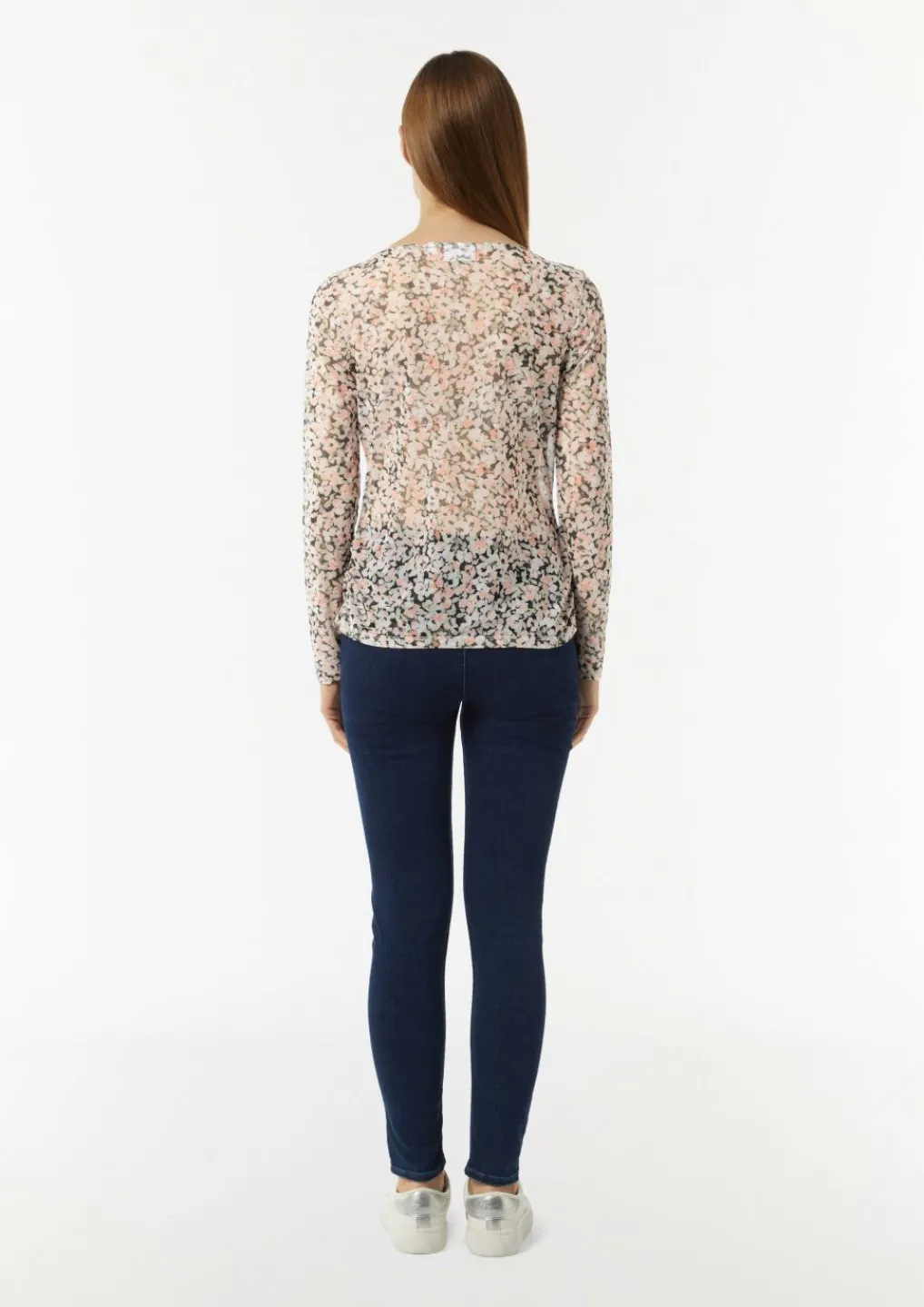 Mesh-Langarmshirt mit floraler Musterung-Comma New