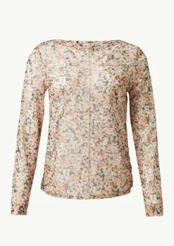 Mesh-Langarmshirt mit floraler Musterung-Comma New