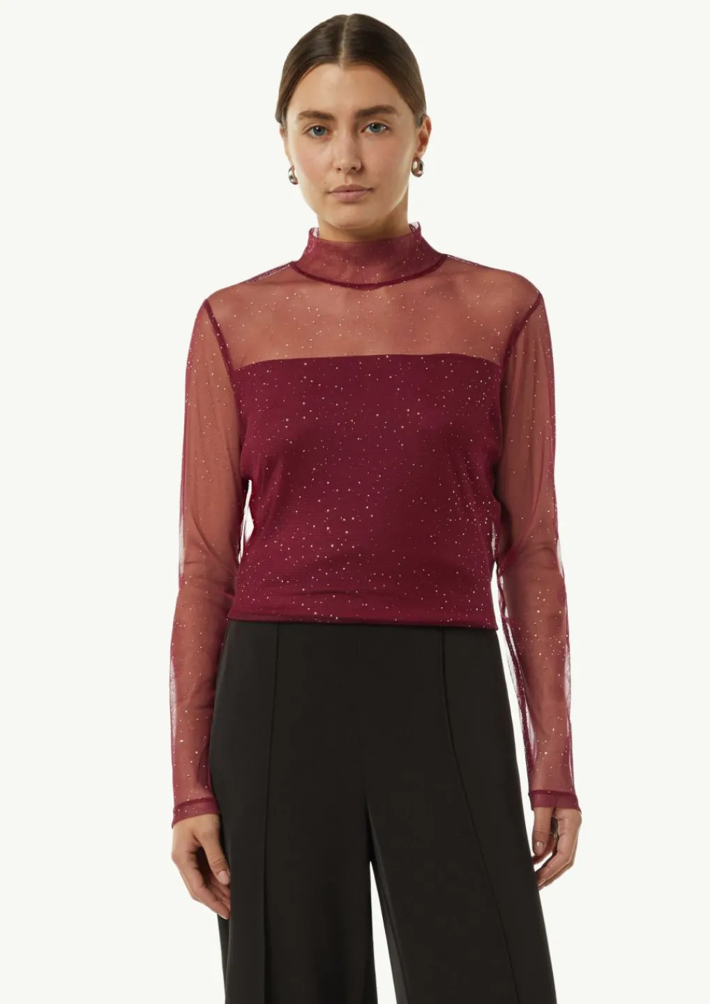 Mesh-Longsleeve mit Glitzer-Details-Comma Online