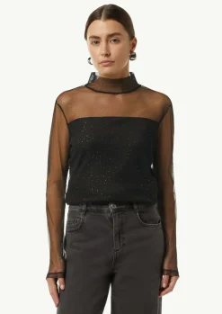 Mesh-Longsleeve mit Glitzer-Details-Comma Best
