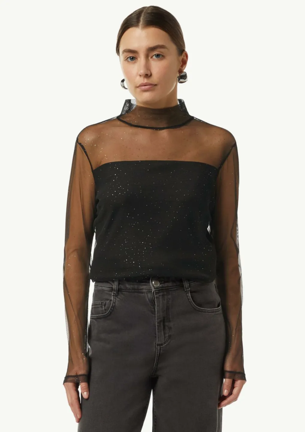 Mesh-Longsleeve mit Glitzer-Details-Comma Best