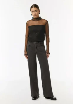 Mesh-Longsleeve mit Glitzer-Details-Comma Best