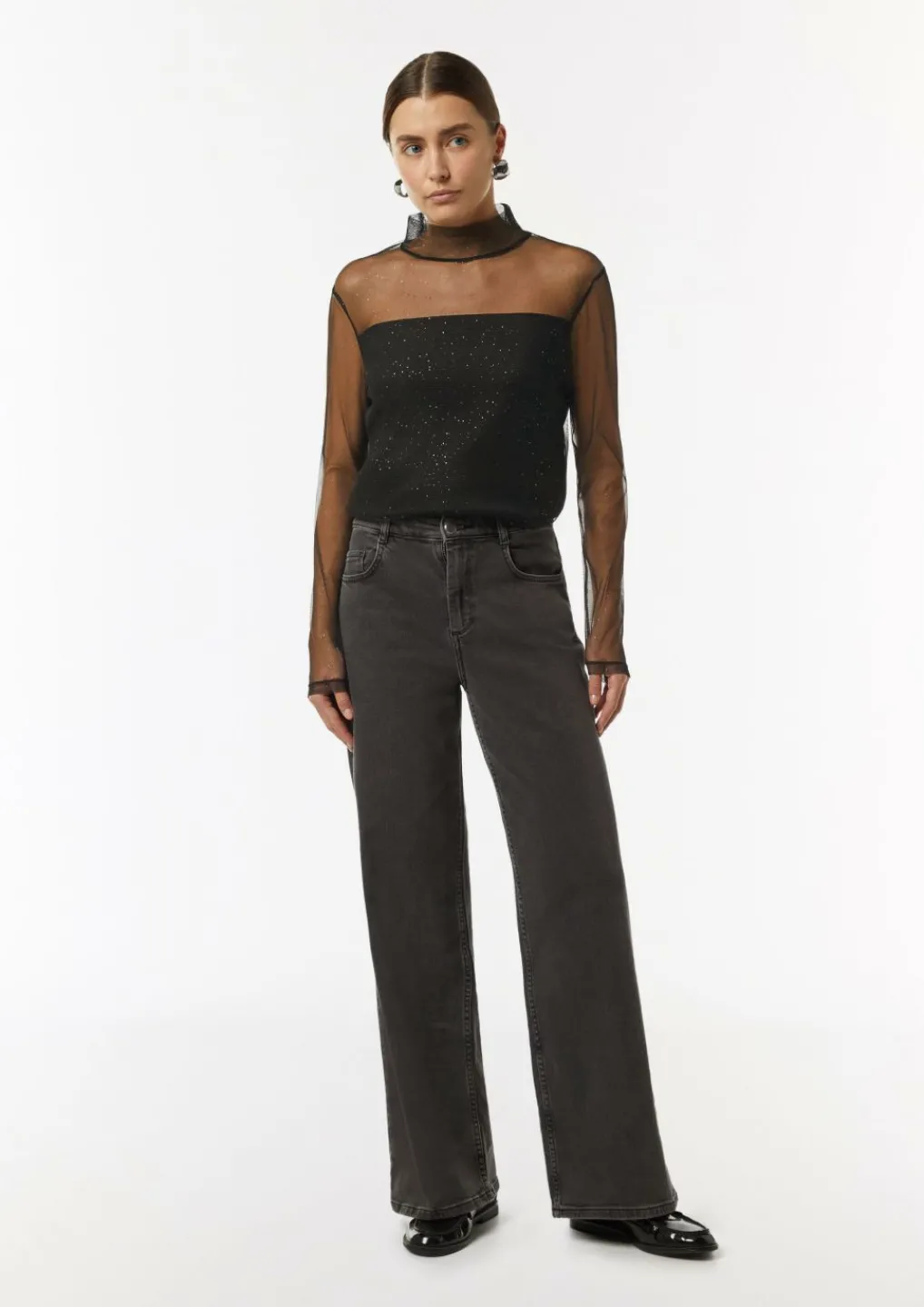 Mesh-Longsleeve mit Glitzer-Details-Comma Best