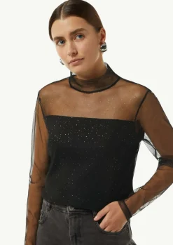 Mesh-Longsleeve mit Glitzer-Details-Comma Best