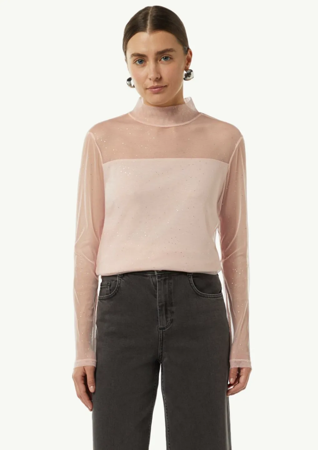 Mesh-Longsleeve mit Glitzer-Details-Comma Hot