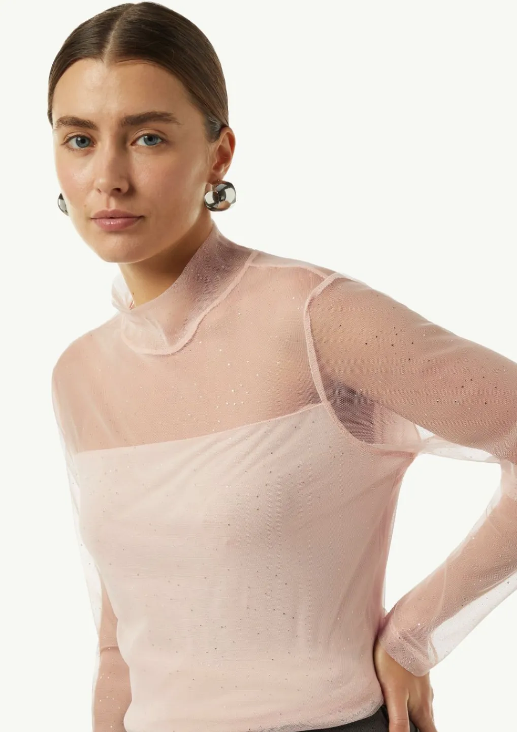 Mesh-Longsleeve mit Glitzer-Details-Comma Hot