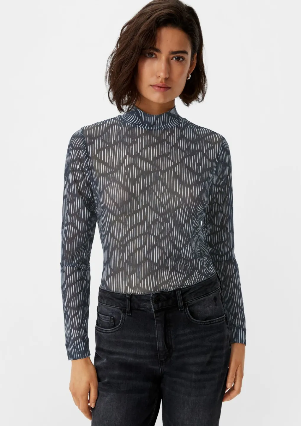 Mesh-Longsleeve mit Stehkragen-Comma Online