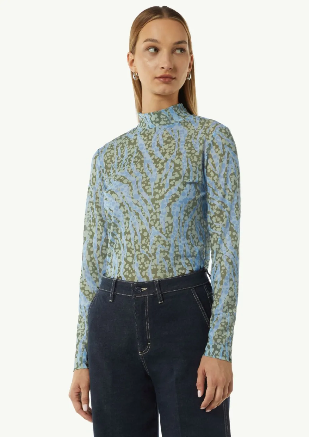Mesh-Shirt mit Stehkragen-Comma Fashion