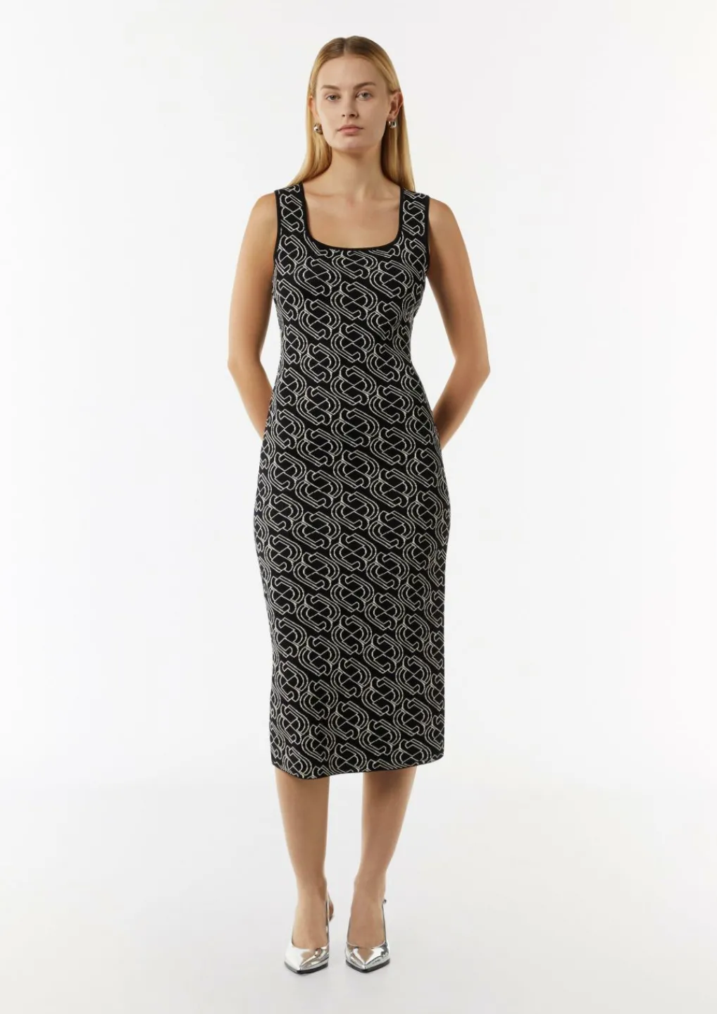 Midi-Feinstrickkleid mit grafischem Muster-Comma Fashion