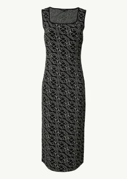 Midi-Feinstrickkleid mit grafischem Muster-Comma Fashion