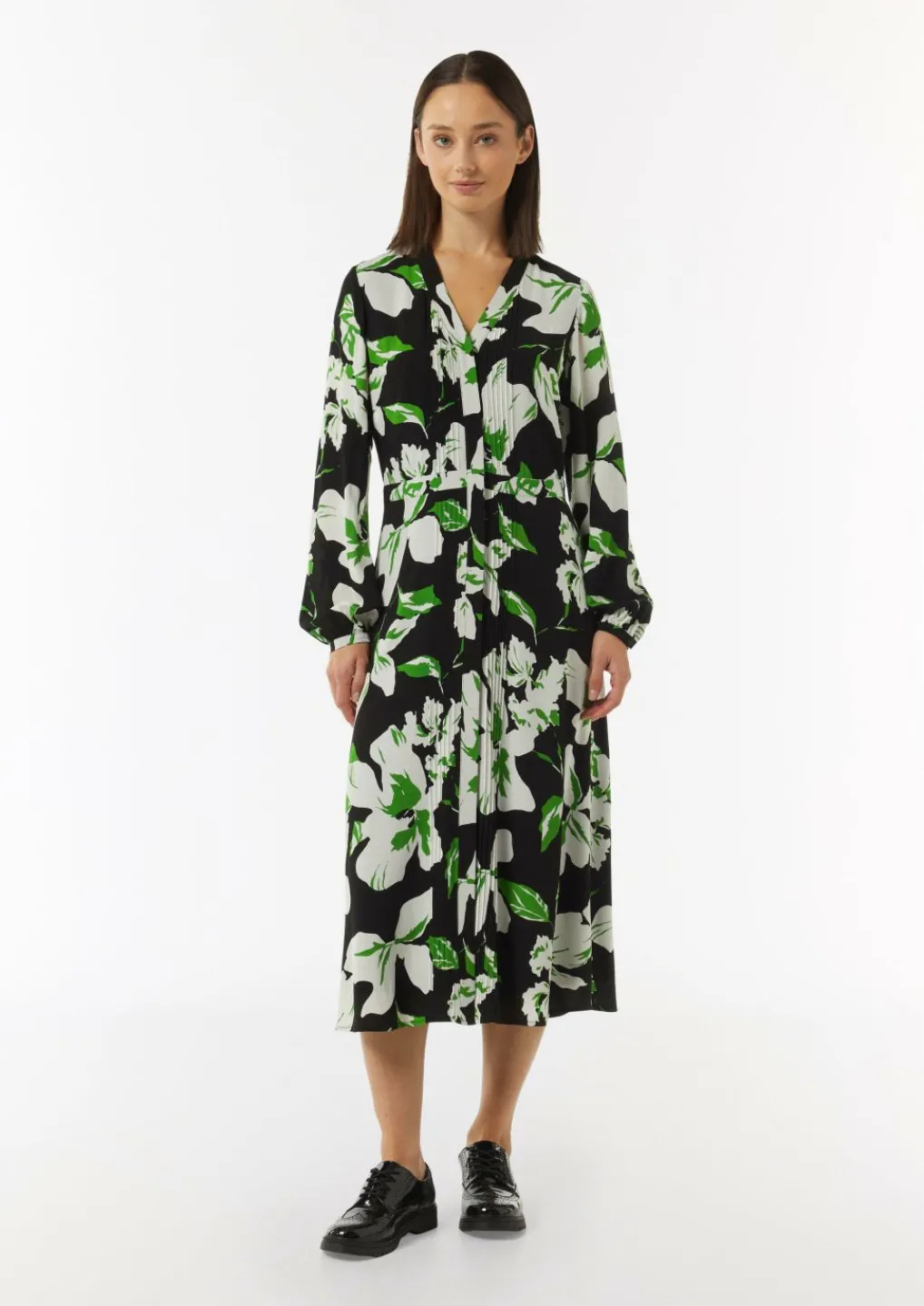 Midikleid aus Crêpe mit verdeckter Knopfleiste-Comma Discount