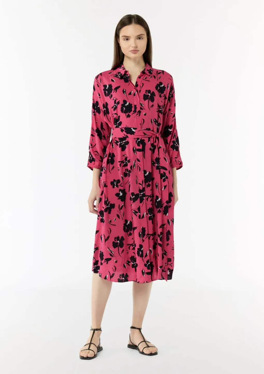 Midi-Kleid mit Hemdkragen-Comma Discount