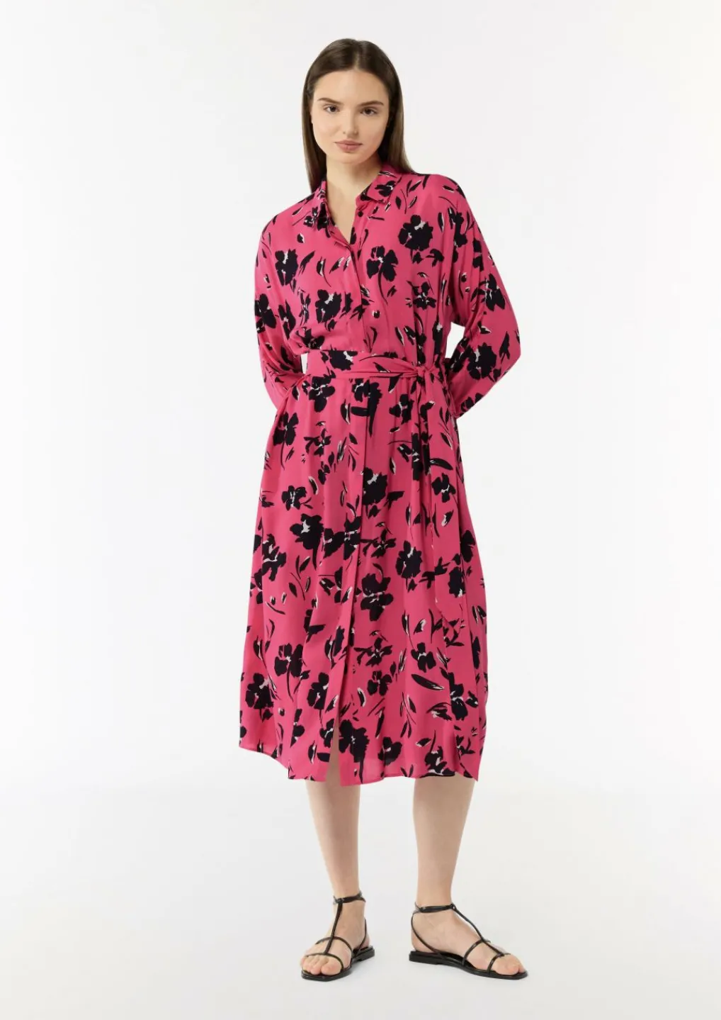 Midi-Kleid mit Hemdkragen-Comma Discount