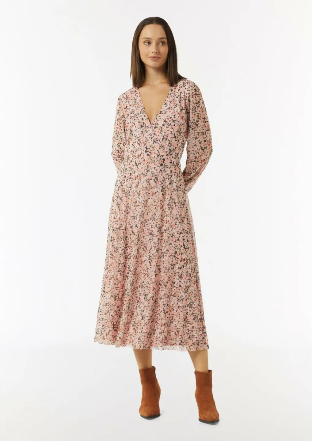 Midi-Wickelkleid mit All-over-Print aus Mesh-Comma New