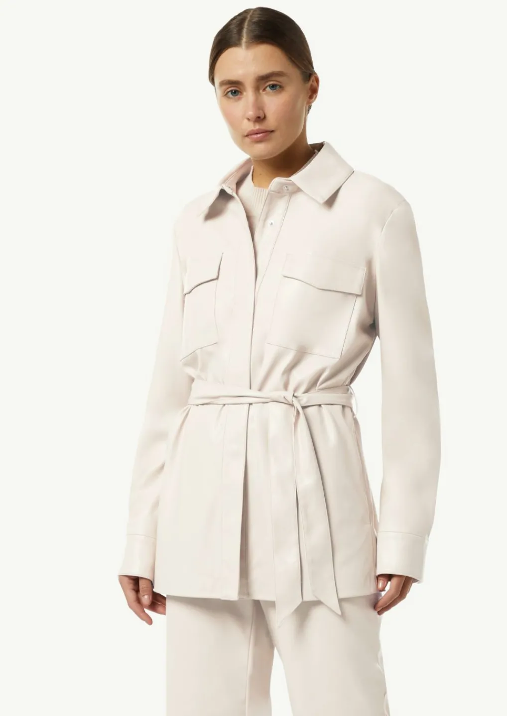 Overshirt in Lederoptik mit abnehmbarem Gürtel-Comma Online