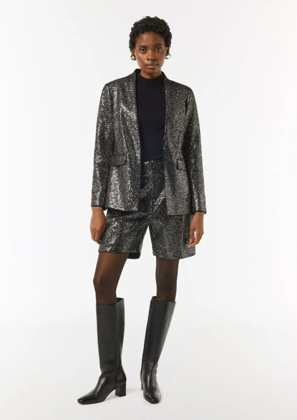 Pailletten-Blazer mit Stehkragen-Comma New