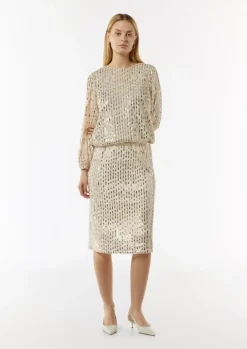 Pailletten-Bluse mit Rundhalsausschnitt-Comma Online