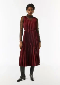 Plissee-Kleid aus Viskose mit Gürtel-Comma Online
