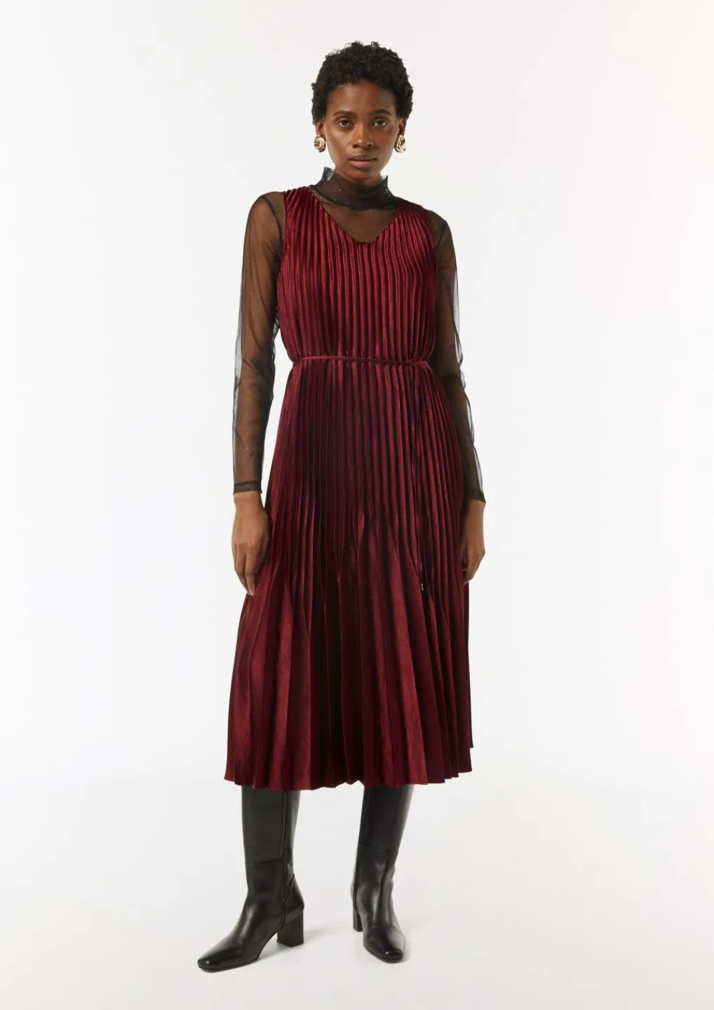 Plissee-Kleid aus Viskose mit Gürtel-Comma Online