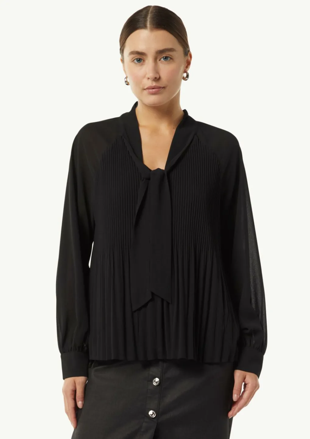 Plissierte Chiffon-Bluse mit Schleifen-Detail-Comma Clearance
