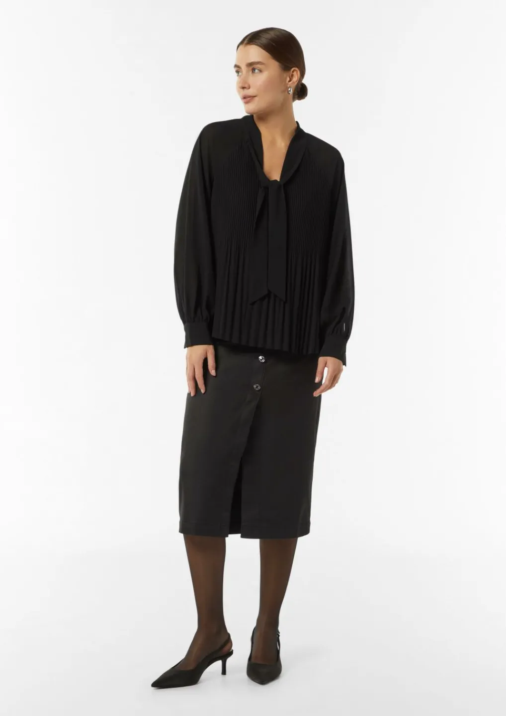 Plissierte Chiffon-Bluse mit Schleifen-Detail-Comma Clearance