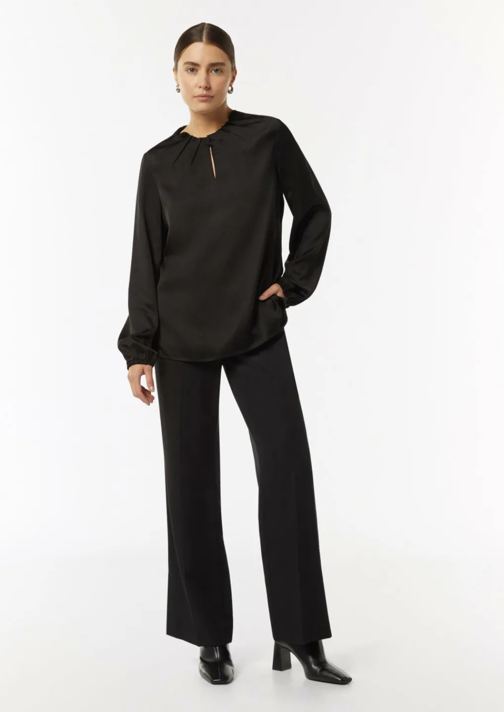 Satin-Bluse mit Falten-Detail am Ausschnitt-Comma Outlet