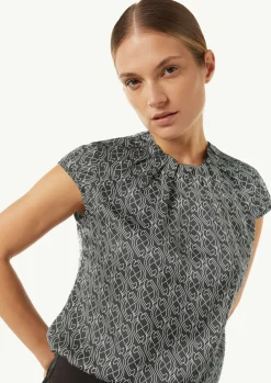 Satinbluse mit Raffung und Kappärmeln-Comma Discount