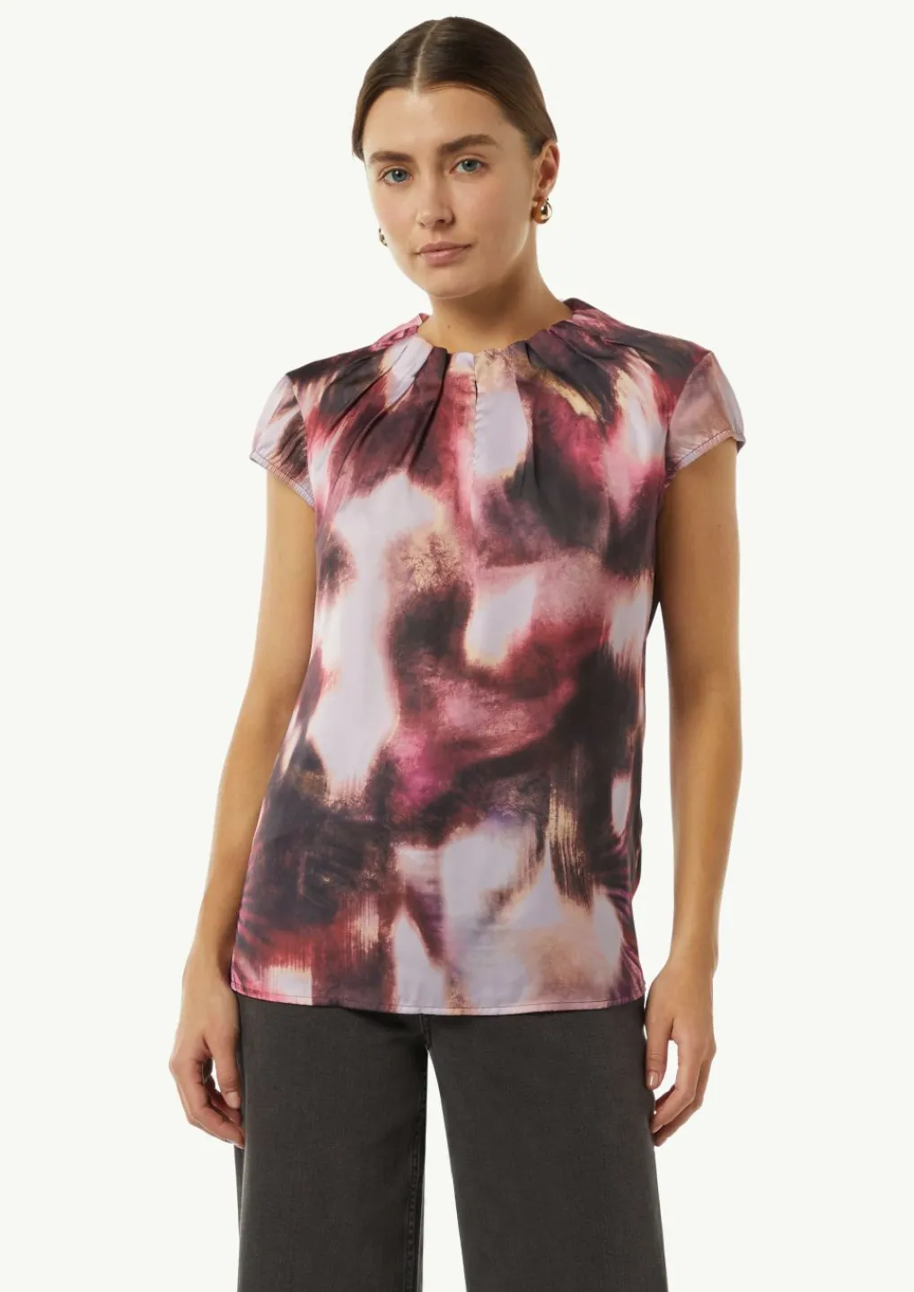 Satinbluse mit Raffung und Kappärmeln-Comma Sale