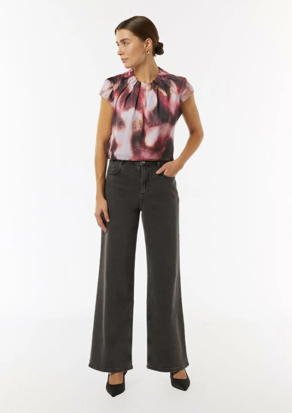 Satinbluse mit Raffung und Kappärmeln-Comma Sale