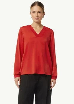 Satin-Bluse mit Rippbündchen-Comma Outlet