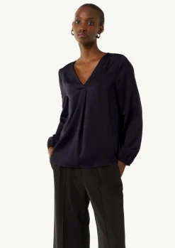 Satinbluse mit V-Ausschnitt-Comma Fashion