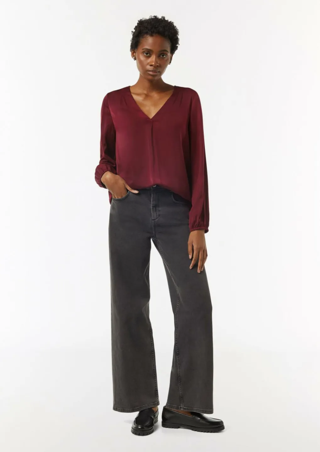 Satin-Bluse mit V-Ausschnitt-Comma Discount