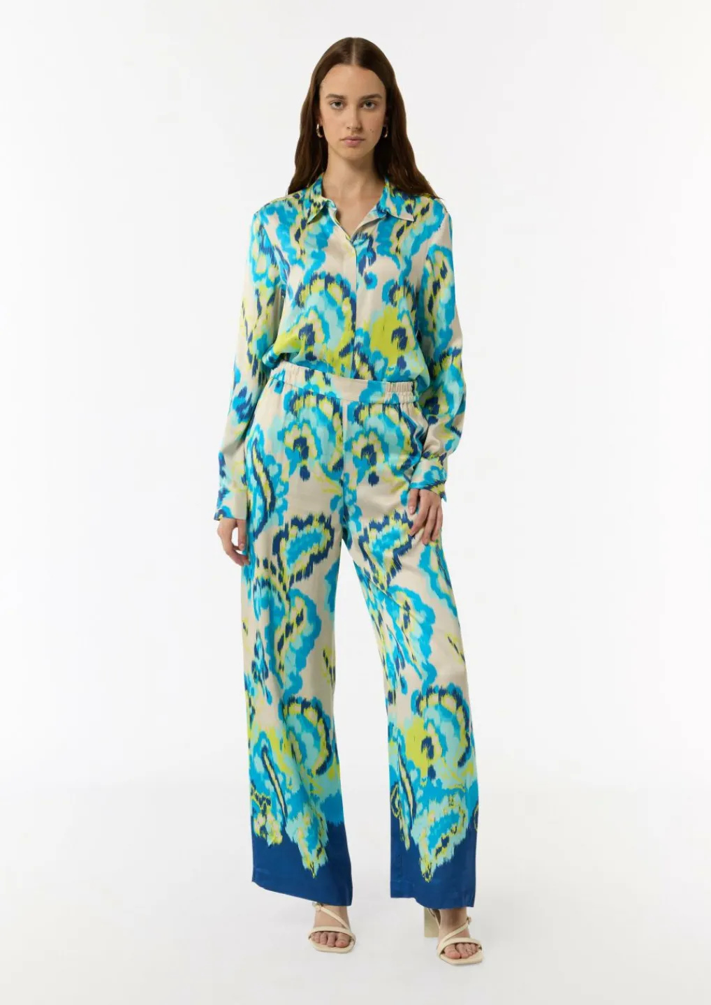 Satinierte Wide-Leg-Hose aus Viskose mit Elastikbund-Comma Clearance
