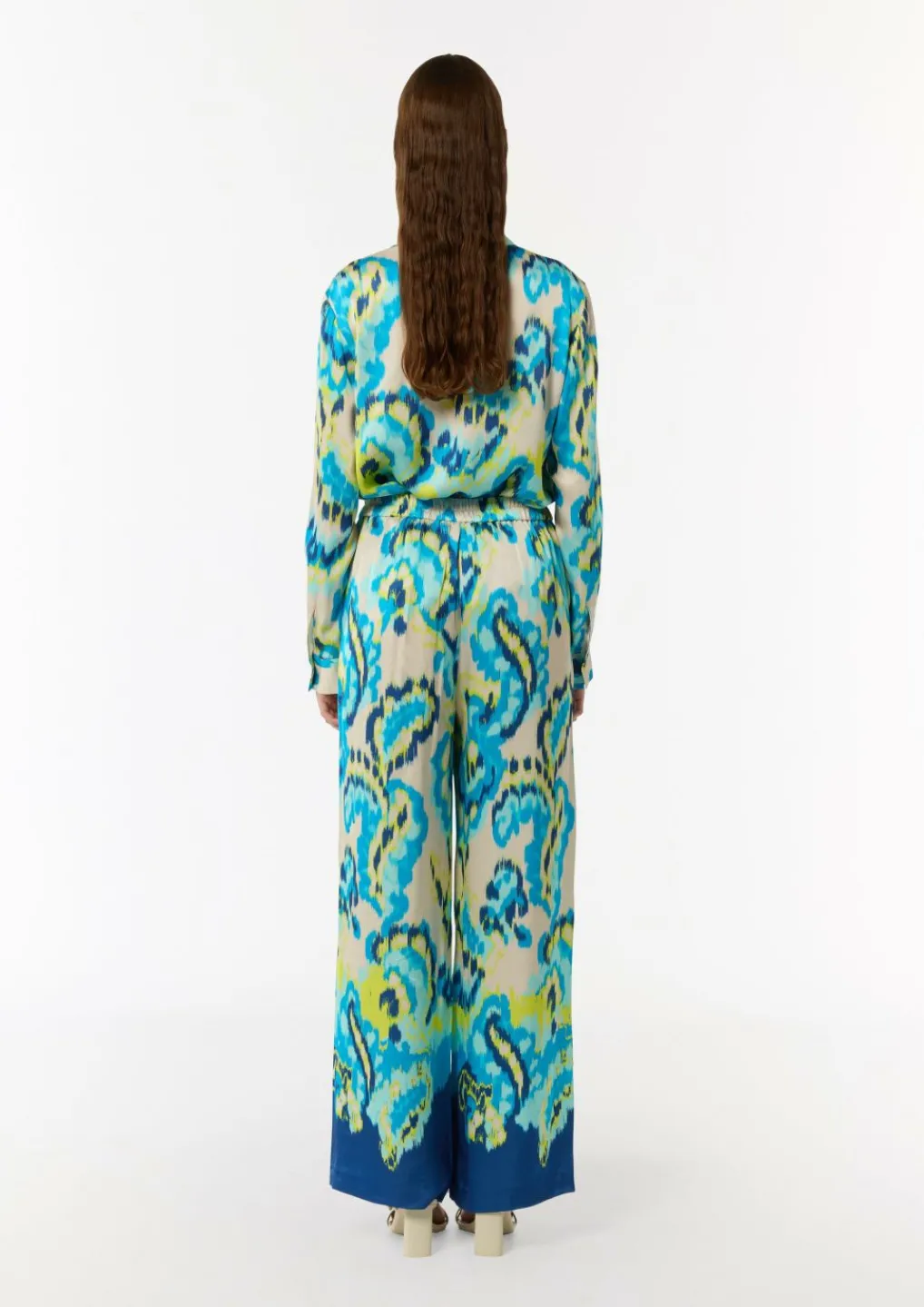 Satinierte Wide-Leg-Hose aus Viskose mit Elastikbund-Comma Clearance