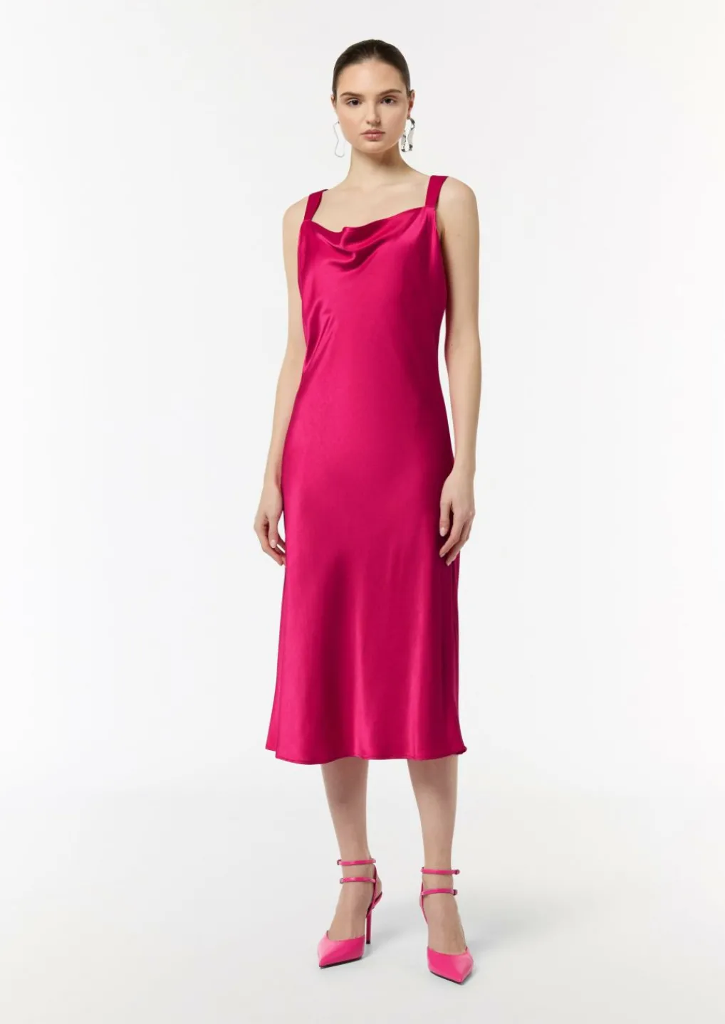 Satinkleid mit Wasserfall-Ausschnitt-Comma Fashion