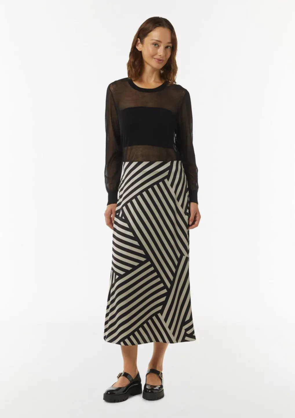 Satin-Rock mit asymmetrischem Streifen-Print-Comma Sale