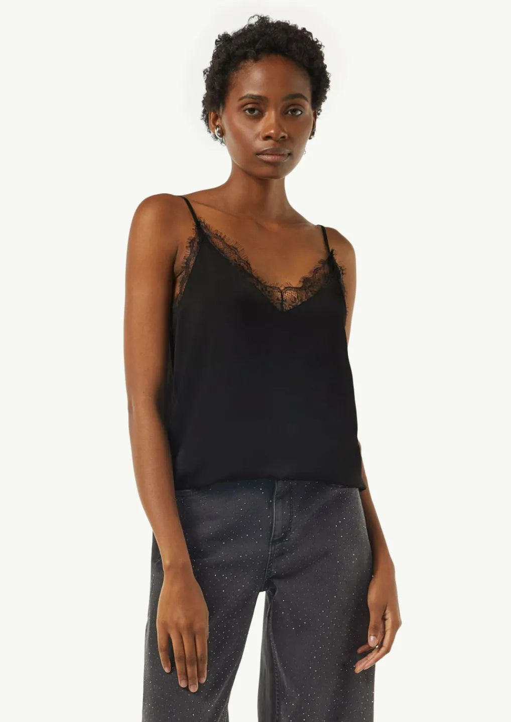 Satin-Top mit Spitze und verstellbaren Trägern-Comma Discount