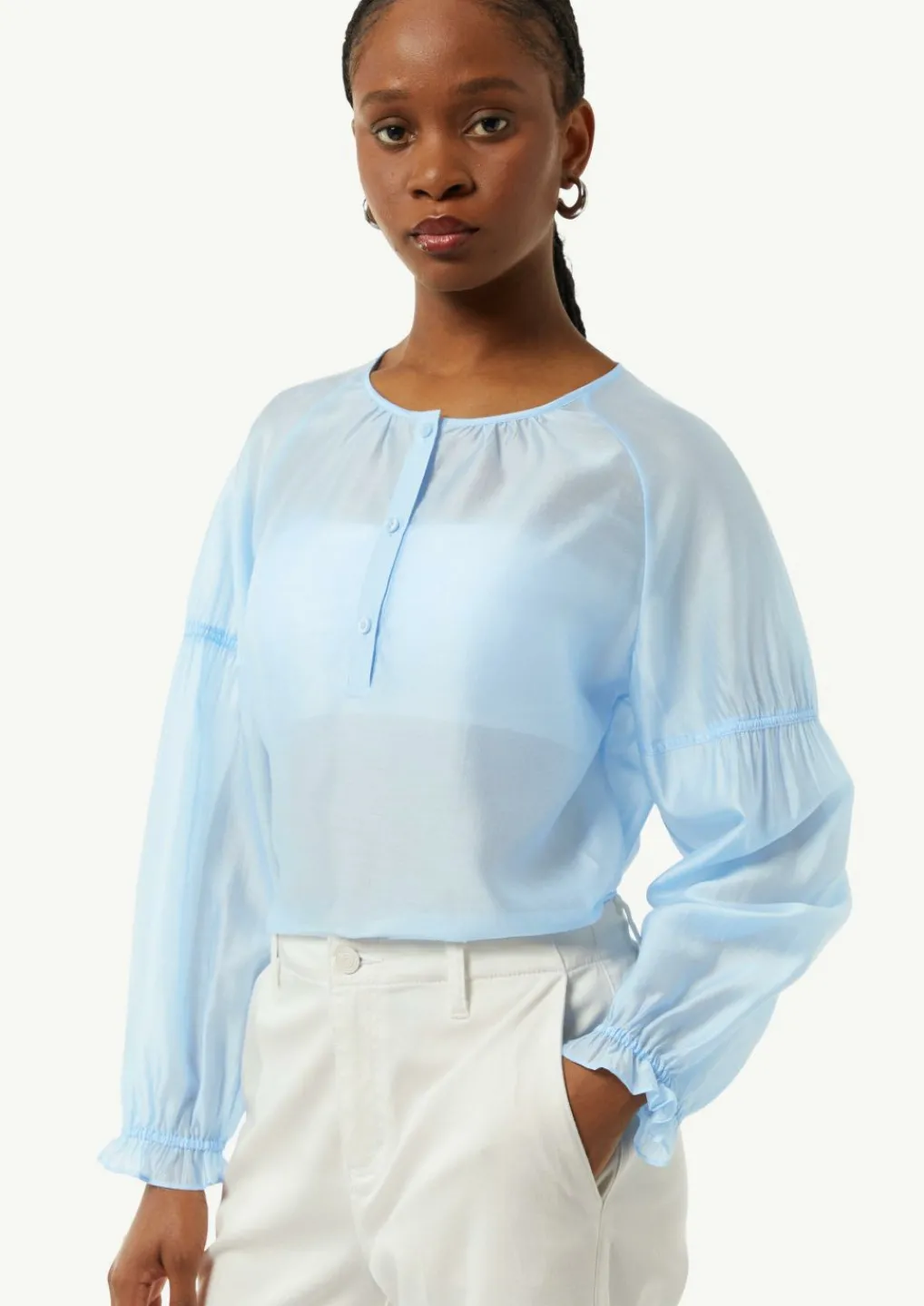 Schimmernde Lyocellbluse mit Raff-Details-Comma Sale