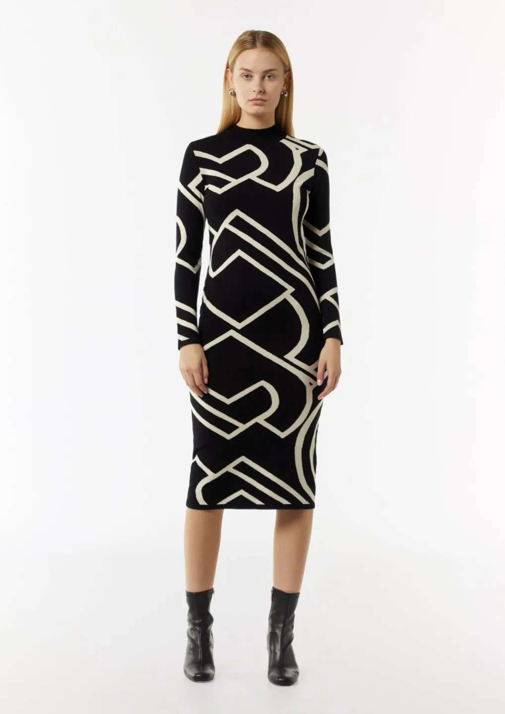 Schmales Jacquard-Kleid mit Logo-Design-Comma Hot