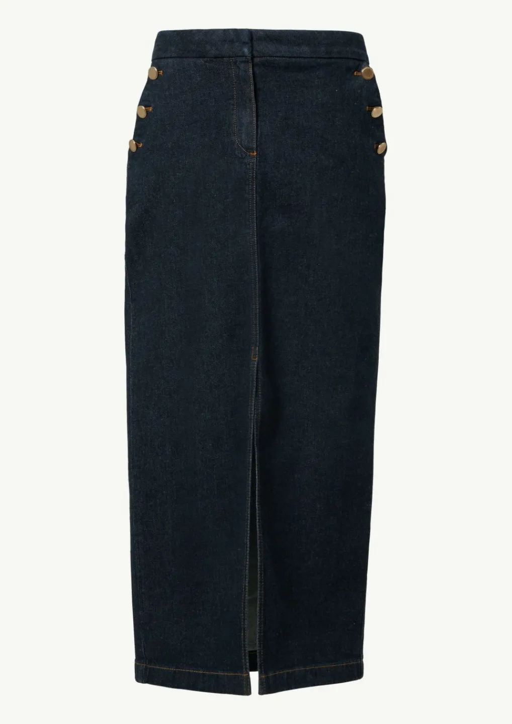 Schmal geschnittener Denimrock mit goldfarbenen Zierknöpfen-Comma Clearance
