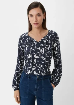 Semitransparente Langarmbluse mit Allover-Print-Comma Sale