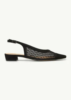 Slingback-Ballerinas aus Veloursleder und Mesh-Comma Sale