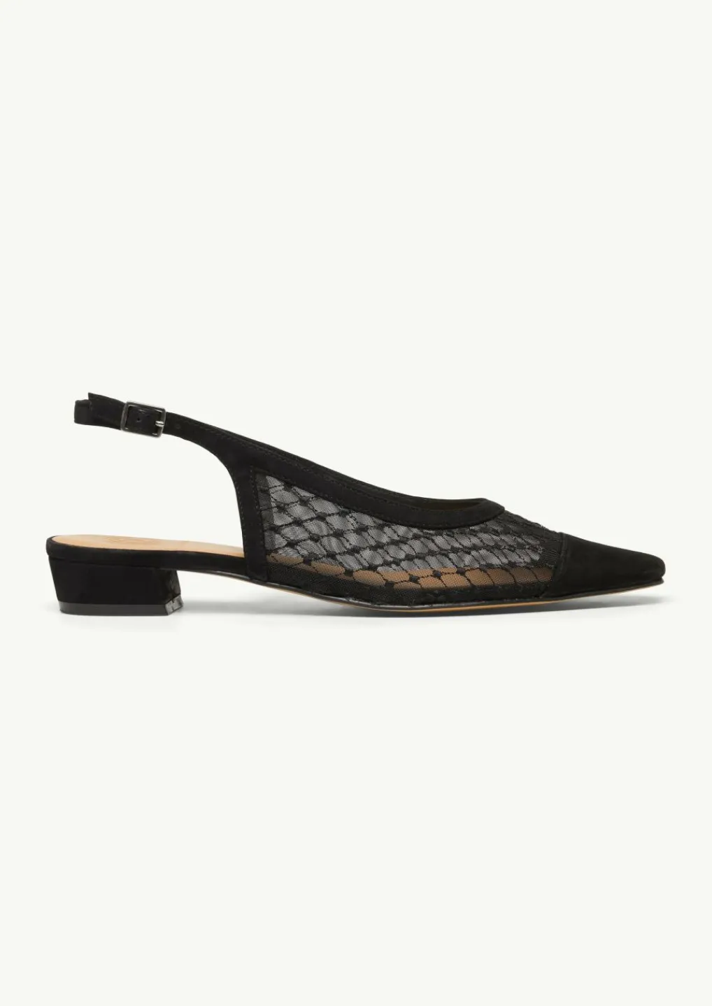 Slingback-Ballerinas aus Veloursleder und Mesh-Comma Sale