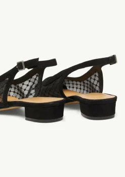 Slingback-Ballerinas aus Veloursleder und Mesh-Comma Sale