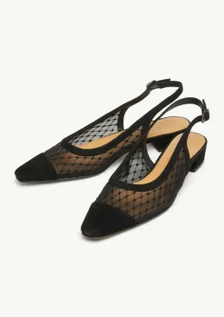 Slingback-Ballerinas aus Veloursleder und Mesh-Comma Sale
