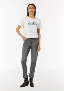 Straight-Leg-Jeans mit gefranstem Saum-Comma Outlet