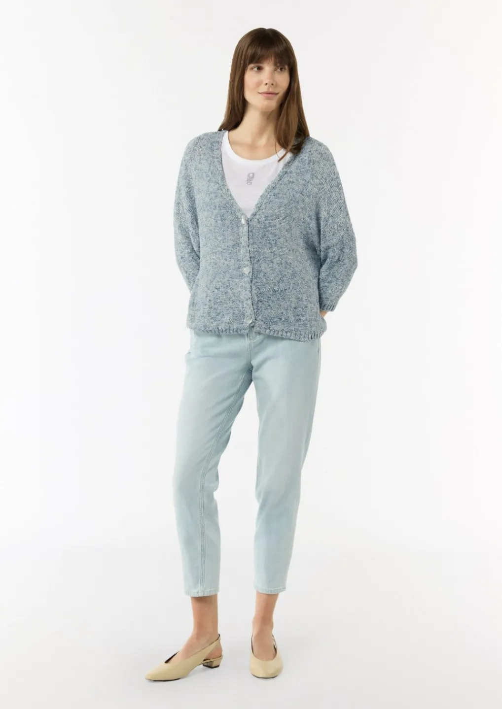 Strickjacke aus Baumwollmix mit Rippbündchen-Comma Hot