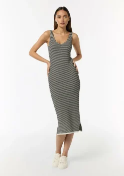 Strickkleid aus Baumwolle mit Streifen-Comma New